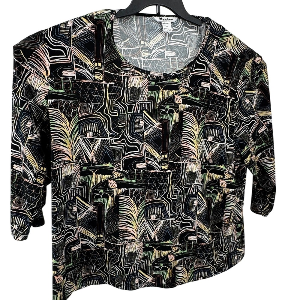 Nygard Collection Top Womens 3X Abstract Geometric Palm Print Multicolor‎
